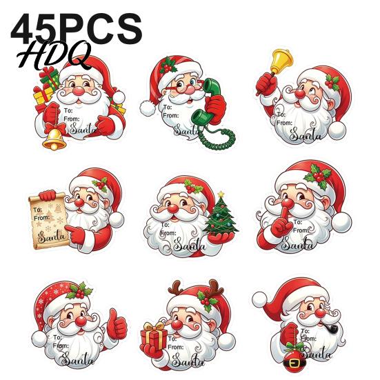 Holiday Decorative Adhesive Seals 45Pcs Christmas Santa Sticker Set Cartoon DIY Handwrite Label Decals for Gift Tags PVC Stickers Party Favor Craft