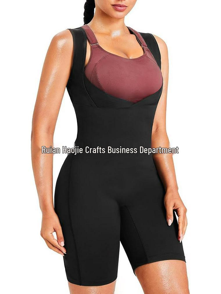 Women's Yoga Sweat-Inducing Jumpsuit for Butt Lifting & Abdominal Tightening - Short Sleeve, Long Pants Fitness Wear