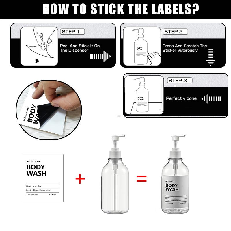 Dozator de șampon și balsam transparent de 500 ml pentru sticle de săpun de duș cu montare pe perete cu etichete Reumplere dozatoare de spălat corporal pentru baie, bucătărie