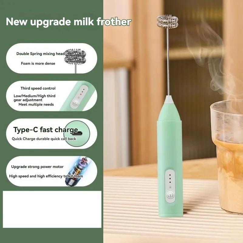 3-Speed Rechargeable Electric Milk Frother Double Whisk Handheld Coffee Foamer Drink Whisk for Lattes Matcha Hot Chocolate Egg