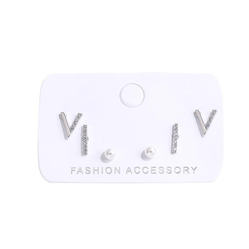 

Набор серег-гвоздиков с блестящим кубическим цирконием, прямые V-образные жемчужные серьги для женщин, комплект серег из 6 предметов, подарок ювелирных изделий