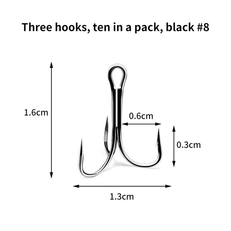 10pcs Sanben Hooks Lua Hooks Anchor Fishing Hooks Sea Fishing Hooks Triple Claw Anchor Hooks Silver Black Fishing Hooks 2#4#6#8#