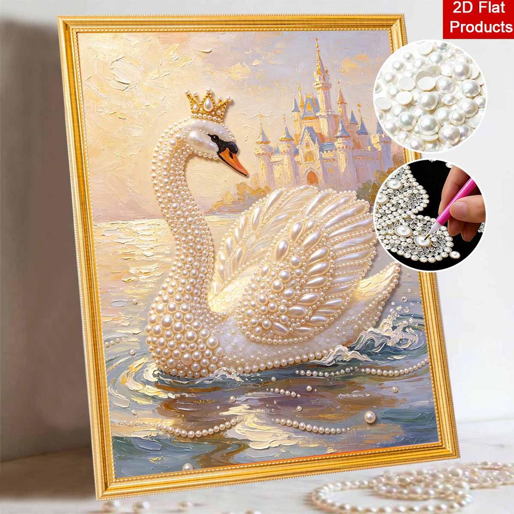 Frameless DIY Pearl Bead Painting Kit Elegant Swan Castle Pattern Creative Relaxing Craft Canvas Home Decor Adult Gift