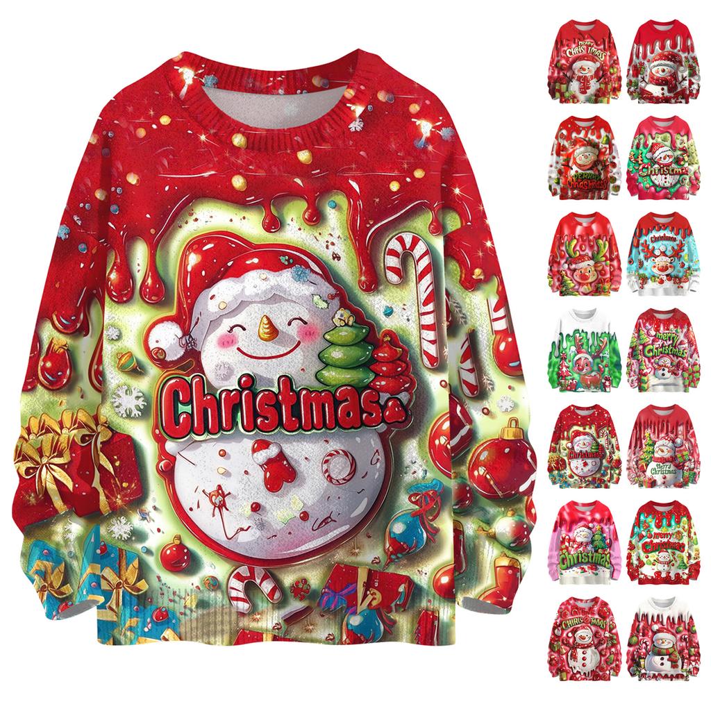 Women's Casual Long Sleeve Woolen Christmas Sweatshirt Fall Vacation Long Sleeve Pullover