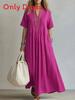 Maxi Abito in Cotone e Lino con Scollo a V e Maniche Corte per un Look Casual Estivo