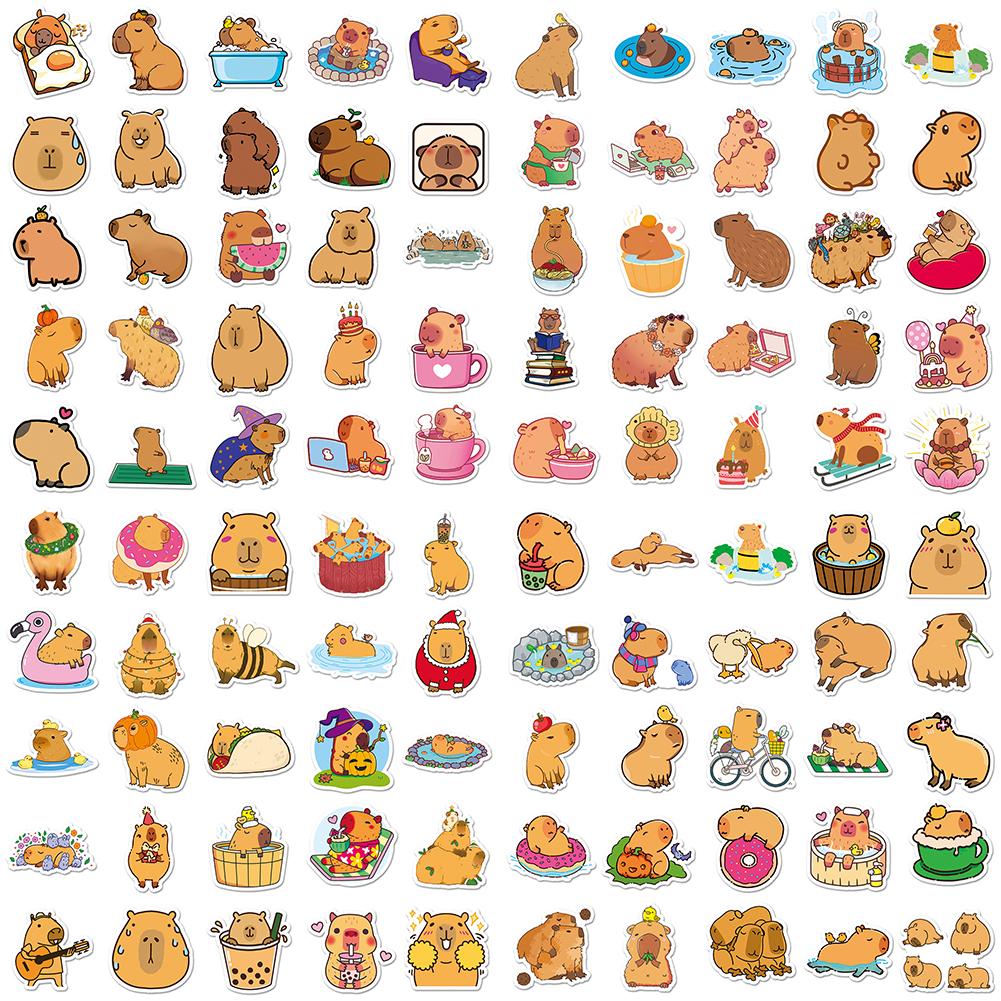 Niedliche Capybara-Aufkleber 50/100 Stück Wasserdichte Tier-Aufkleber Einfach anzubringen & rückstandsfrei zu entfernen Perfekt zum Personalisieren von Guita
