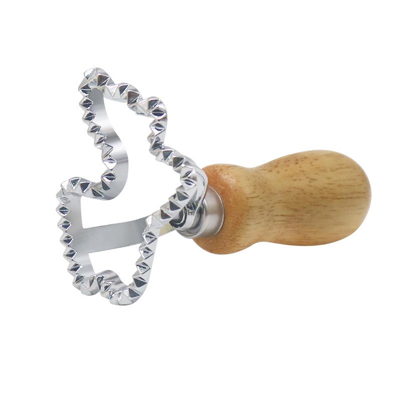 Zinc Alloy Biscuit and Dumpling Edge Embossing Cutter with Wooden Handle