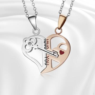 Couple Necklace, Puzzle Trendy, Simple Design, Double Pendant Necklace for Anniversaries,