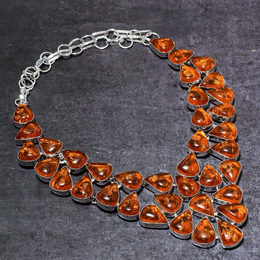 Natural Baltic Amber Gemstone 925 Sterling Silver Jewelry Necklace 18" C7k28