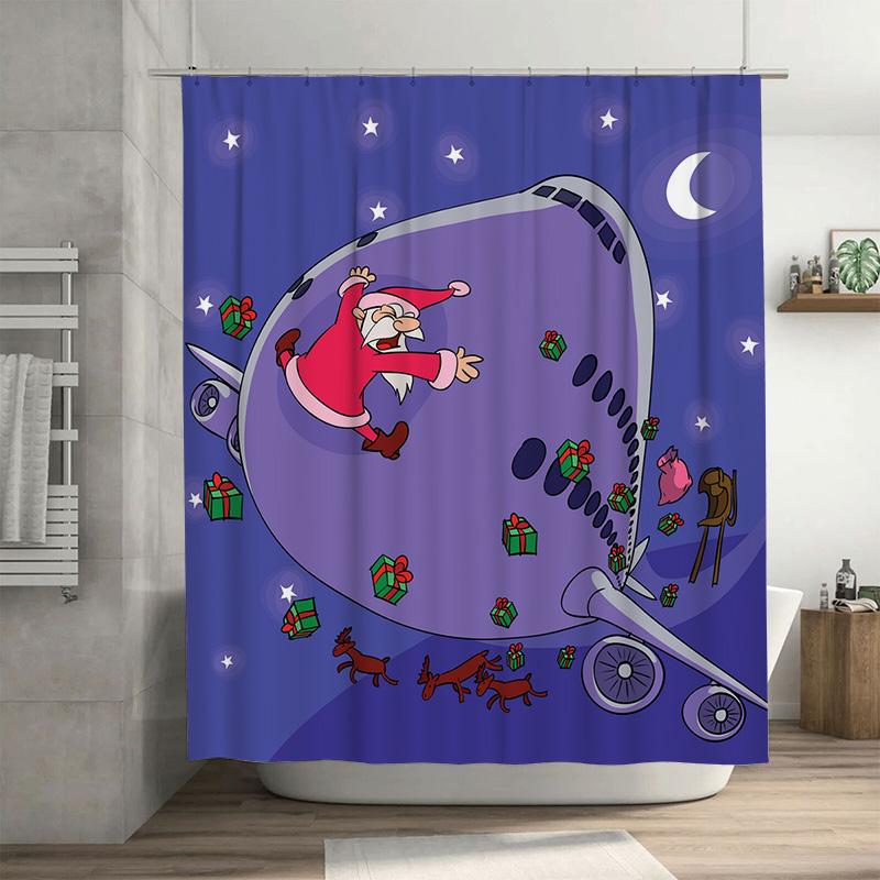 

Санта-Клаус Самолет Шторка для душа Рождественский Праздничный Декор Ванной Комнаты Праздничный Акцент Дома Праздничный Подарок Новизна Дизайн Веселый Патт 90x180cm35x71in