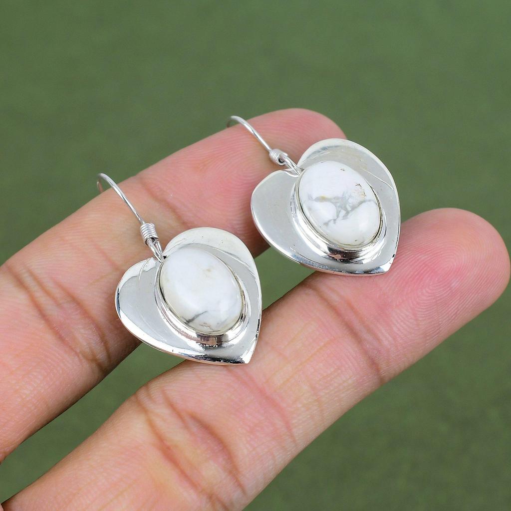 Howlite Earring 925 Sterling Silver Earring Genuine Gemstone Jewelry Handmade Stylish Earrings Howlite Jewelry Dangle Earring Gifts For Her