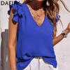 Damemote Uformelt sommer Ensfarget trykk Ermeløse bluser og skjorter med V-hals