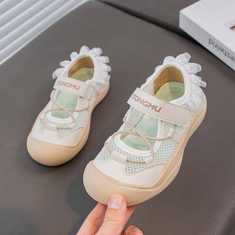 Girls sandals 2025 summer new children's princess shoes little girl baby foreign style soft sole lace beach shoes