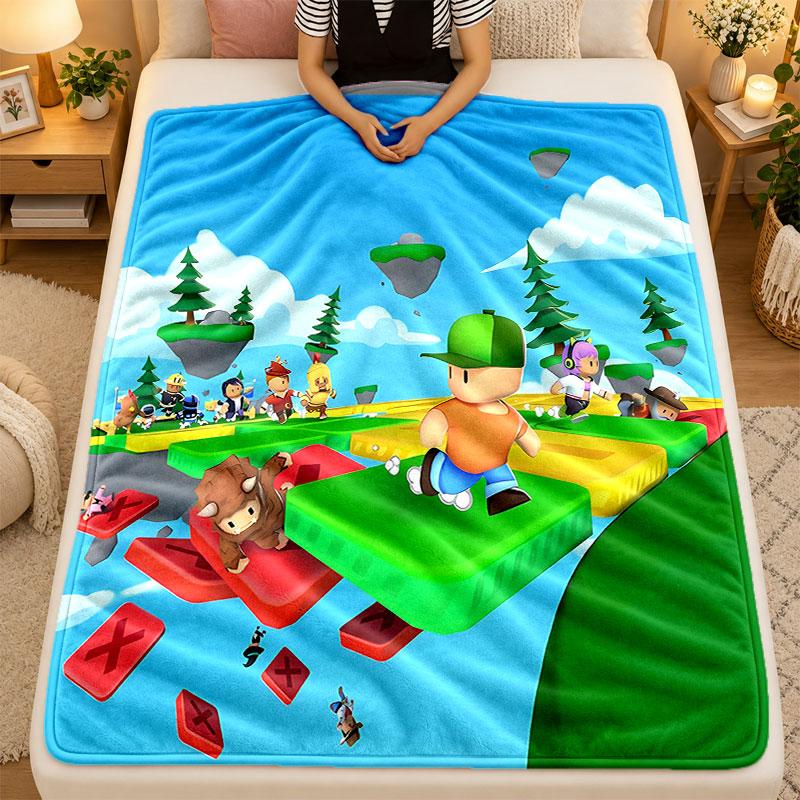 Flannel BlanketFall Guys Warm Soft Throw Blanket for Indoor Sofa Bed Living Room Use