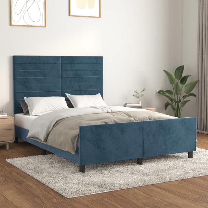 VidaXL Bed Frame with Headboard Dark Blue 140x190 Cm Velvet3125816