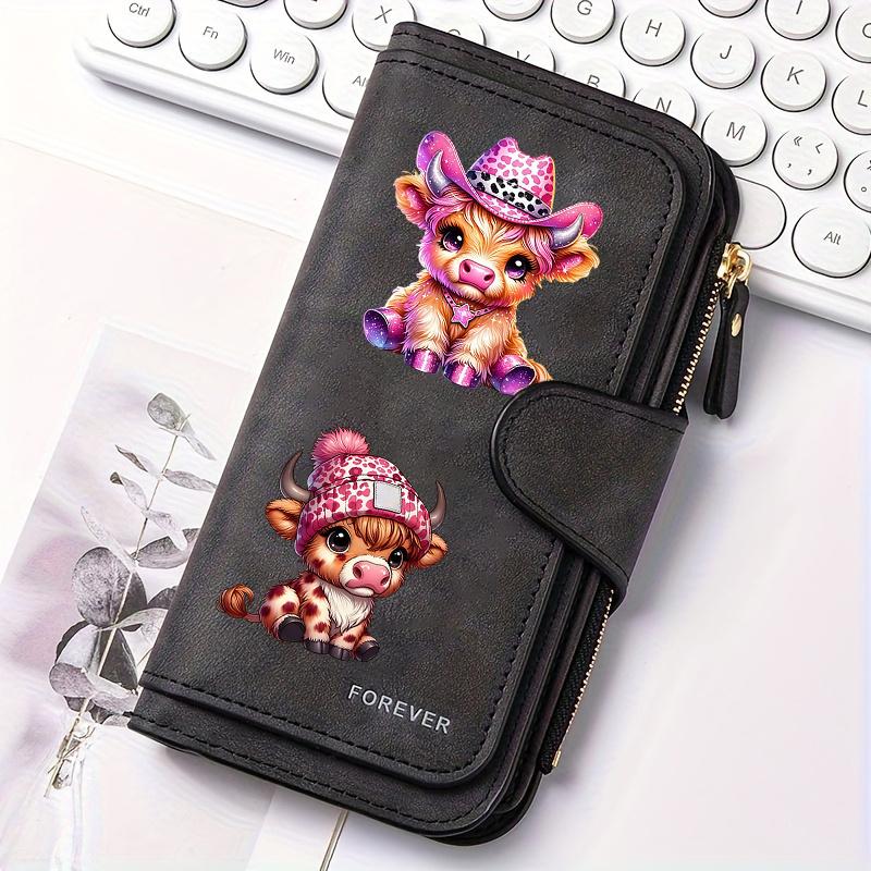 Scottish Highland Cow Women's Long Wallet Multi-functional Portable Snap Coin Purse Fun Design Perfect for Outdoor Travel & Home Use Lining Hand