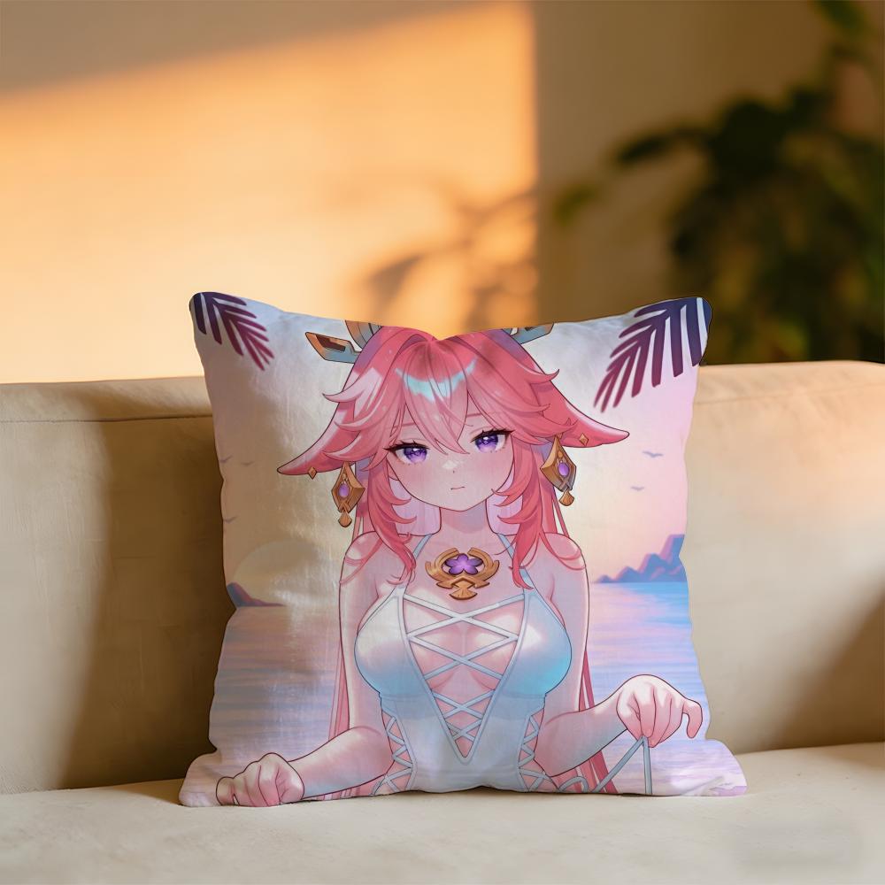 Cute Genshin Impact YYae MMiko Cushion Cover Cozy Velvet Throw PillowSoft Warm Cushion For Sofa Bed 30x30 cm