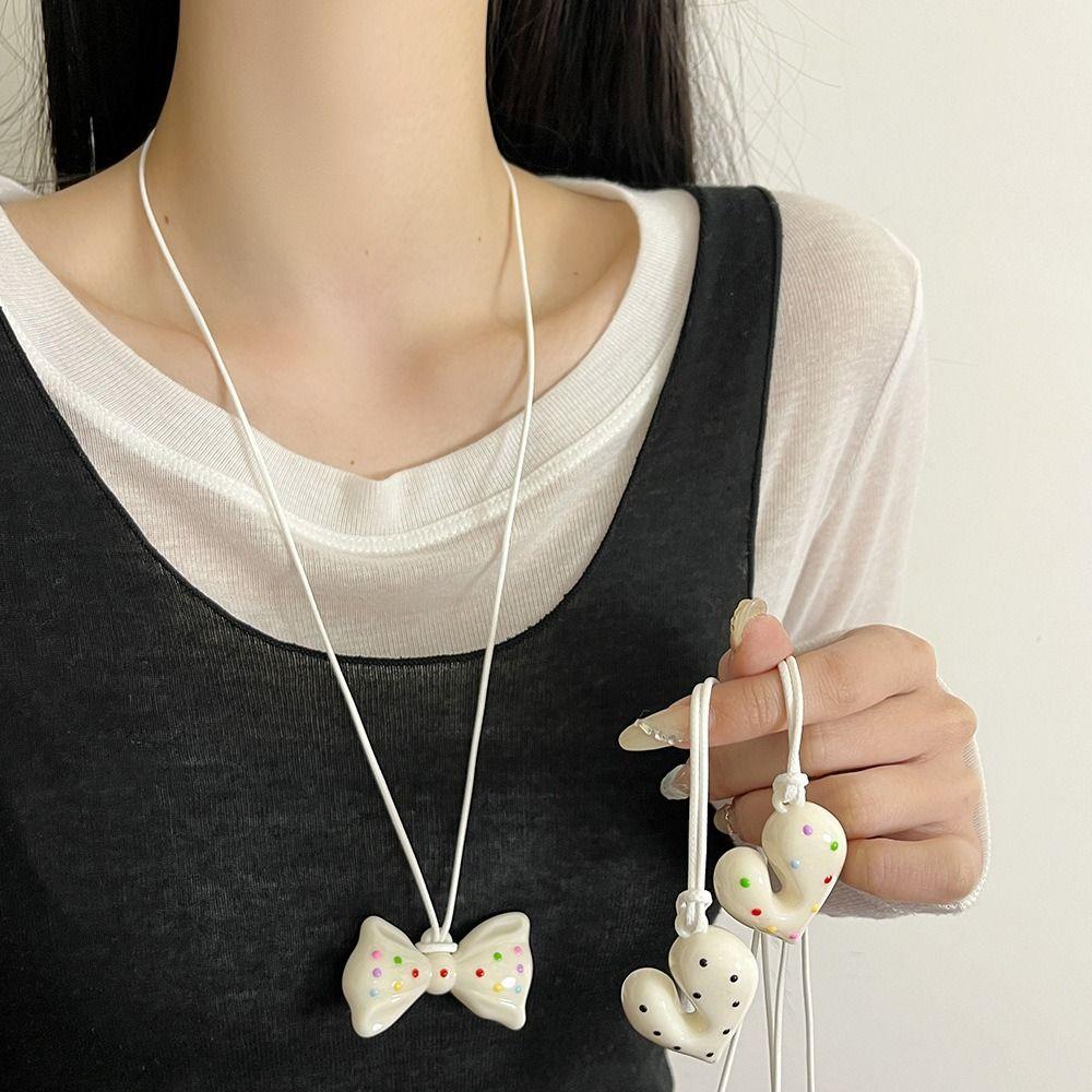 Bow Heart Pendant Necklace Irregular Sweater Chain Trendy Dopamine Color Necklace  Gifts