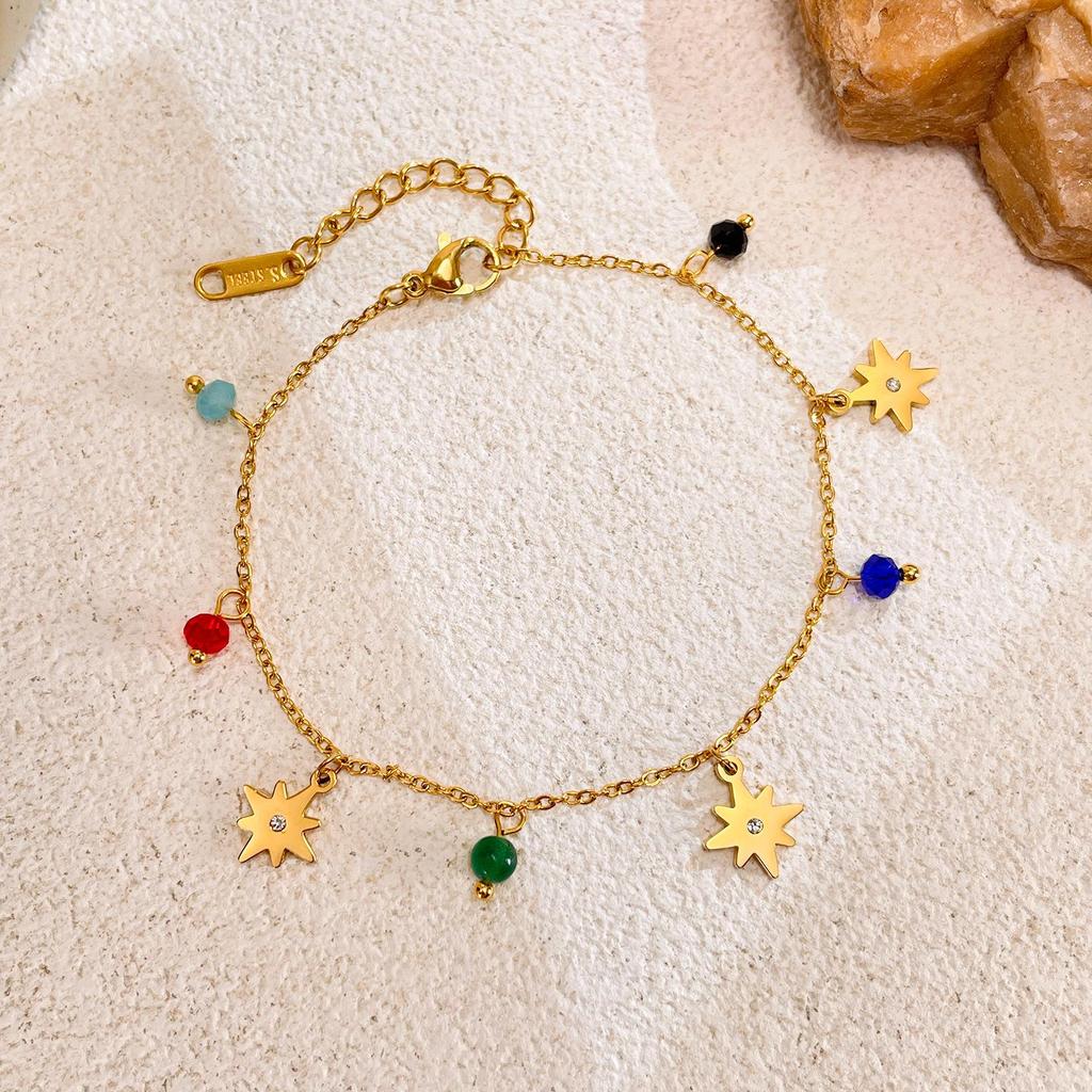 Stainless Steel Starburst Zircon French-American Bracelet - Versatile Fashion Accessory