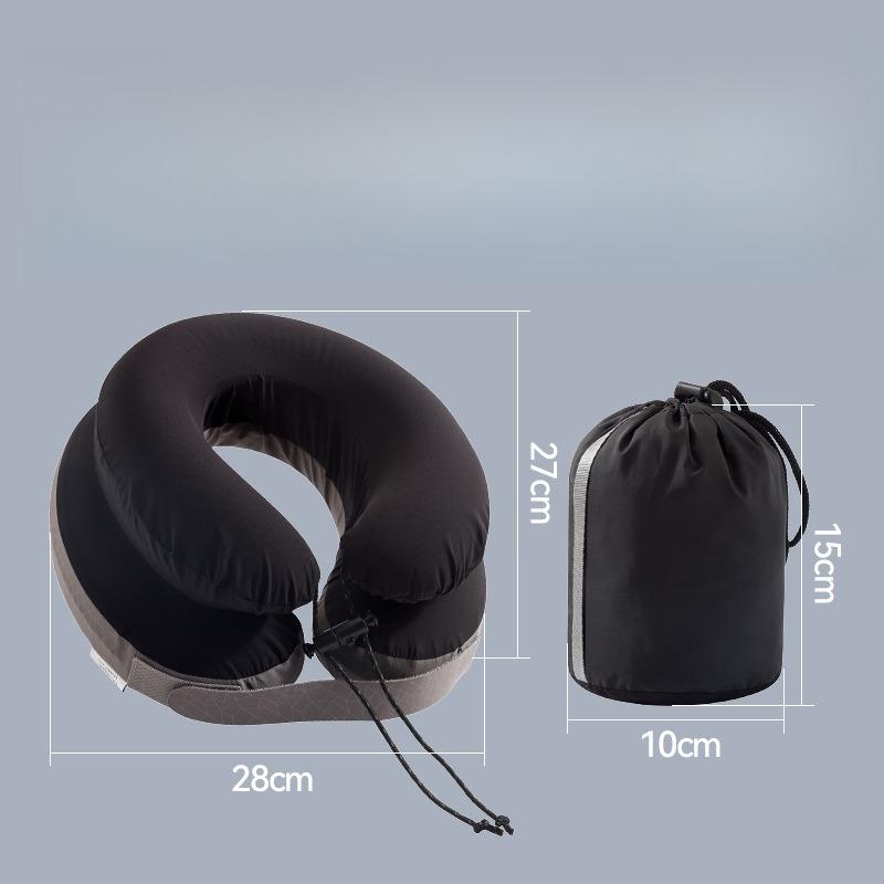 

Portable Inflatable Neck Pillow Enhanced Support Travel Pillow Press Automatic Inflatable Pillow for Long Flight Airplane Car 28x27cm чёрный