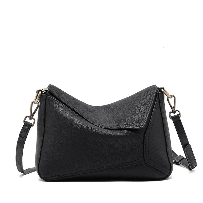 

Women Cow Leather Portable Shoulder Bag Ladies Retro Soft Natural Cowhide Crossbody Bags Female Fashi Luxury Design Handbags 26x10x19cm чёрный