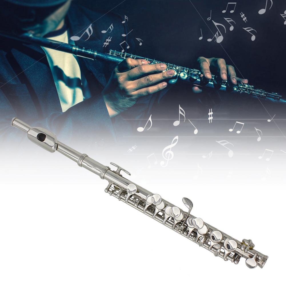 Detachable Silver Plated C Piccolo With Screwdriver PU Leather Box Cleaning Tool Set(Silver)