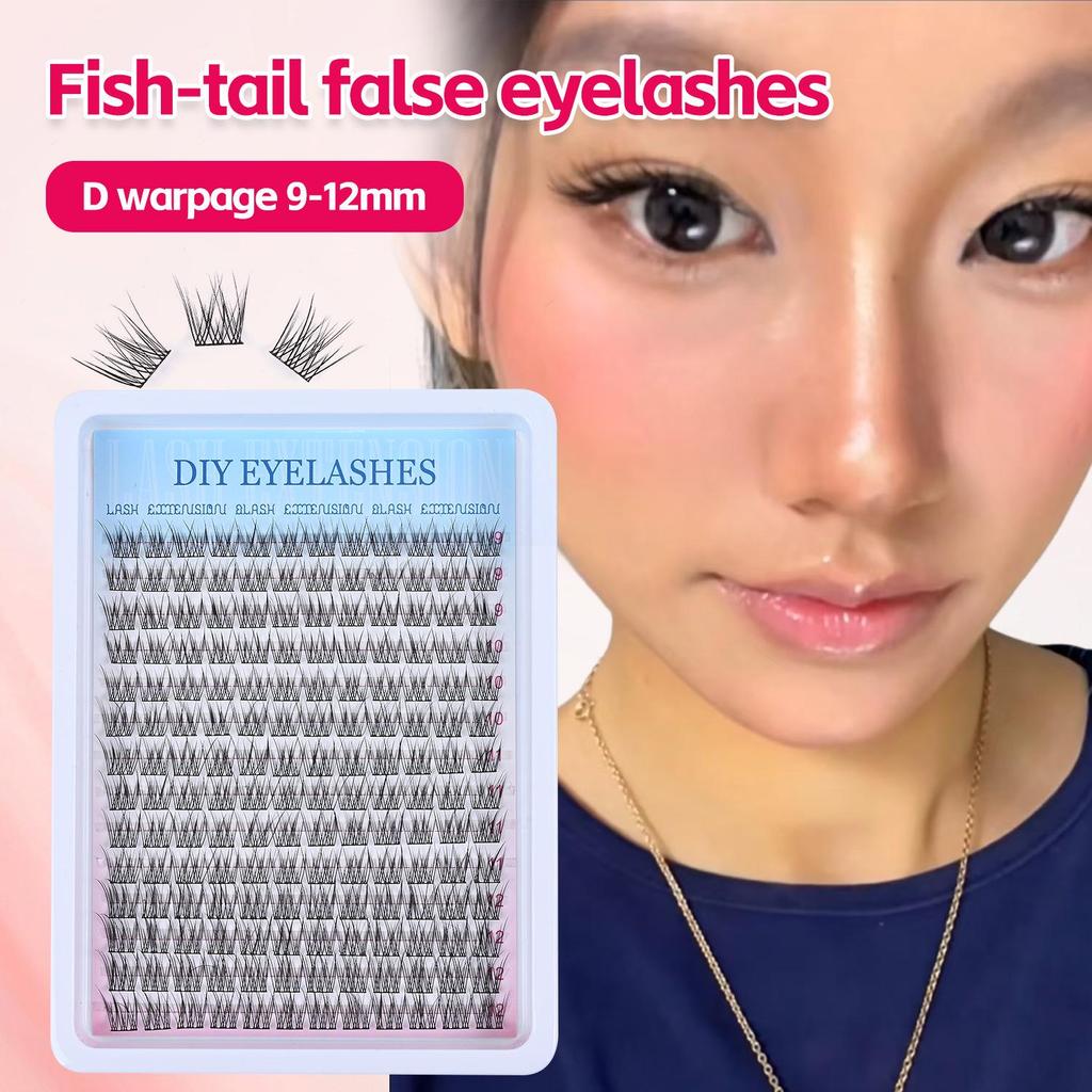 Large Capacity DIY Fishtail False Eyelashes - Natural Segmented Clusters with Black Stem for Daily Wear