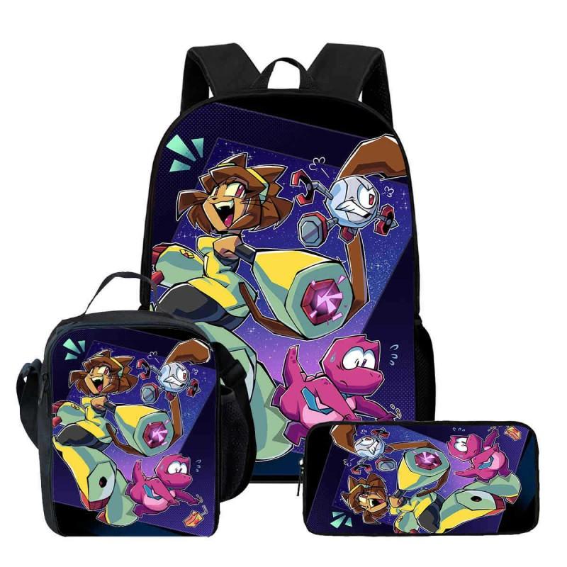 Kids School Backpack Set With Lunch Bag Pencil Case - Cartoon Print Lightweight Ergonomic Design Grades 1-2