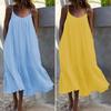 Summer Loose Ruffle Edge A-line Large Size Dress Solid Color Long Dresses Fashion Sleeveless Casual Sweet Suspender Strap Party Simple Elegant Dress