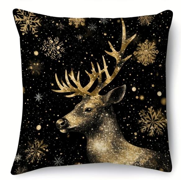 1pc Black Golden Christmas Cushion Cover Snowman Durable Cover 2025 New for Home Ornament Xmas New Year Christmas Decoration