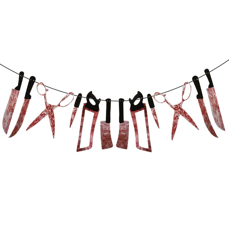 Halloween Bloody Knife Garland Flag Suitable for Haunted House Banners Halloween Birthday Party Indoors Yard Decoration Supplies