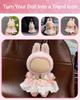 Labubu 15-17cm Doll Clothes, Sakura Pink Jumper Skirt with Elastic Chest, Lace Shoulder Straps, and Ribbon, Cute Interchangeable Outfit for Plush