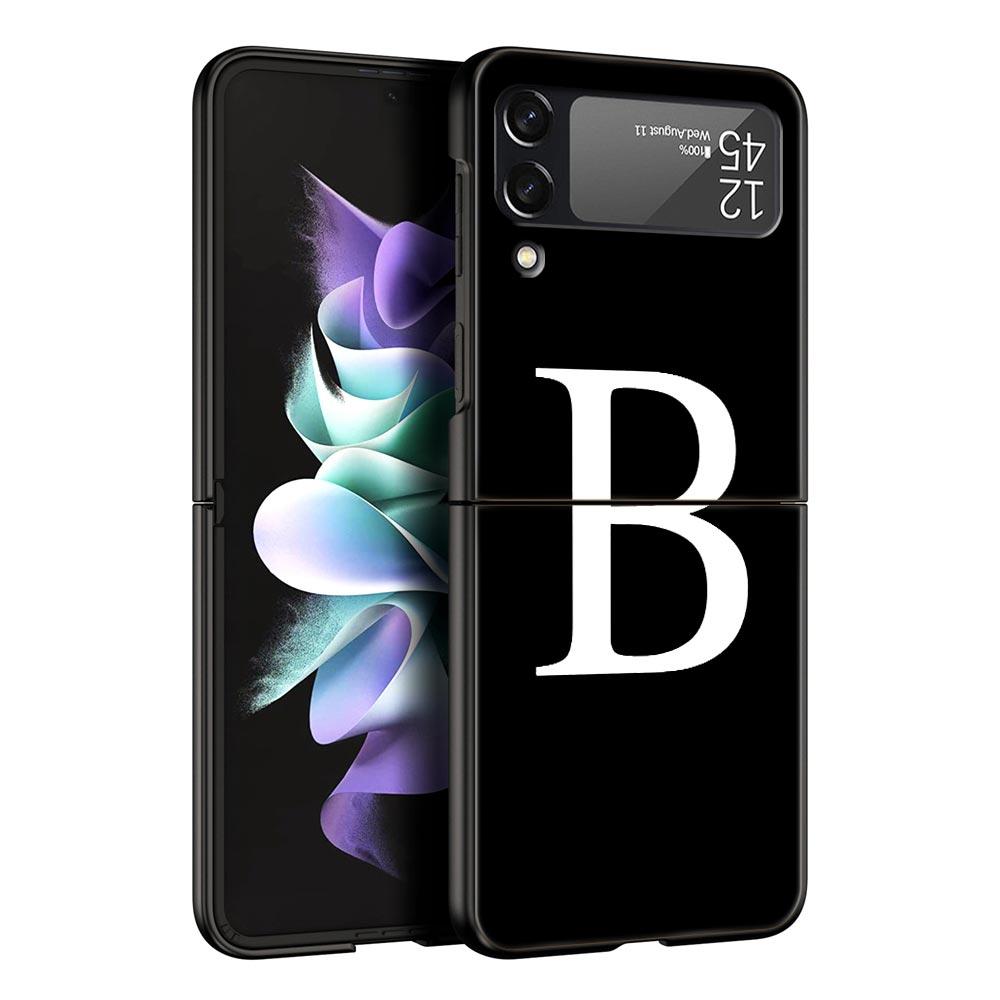 Phone Case For Samsung Galaxy Z Flip 3 4 5 Hard Black Folding PC Luxury For Samsung Z Flip3 Cover Initial Letter A Z Fashion