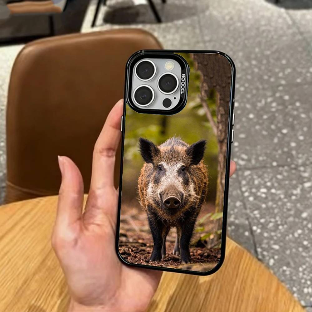 COOL Wild B-Boar Animal   Phone Case For iPhone17,16,15,14,13,12,11 Plus,Pro Max Colored Silver Plated Inside Cover