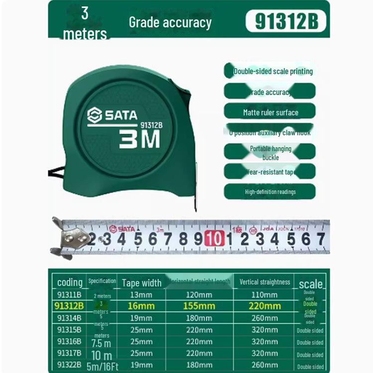 Shida High Precision Portable Steel Tape Measure - 5m for Home, Construction, Woodworking (Models: 91314AB, 91334A, 91342A)