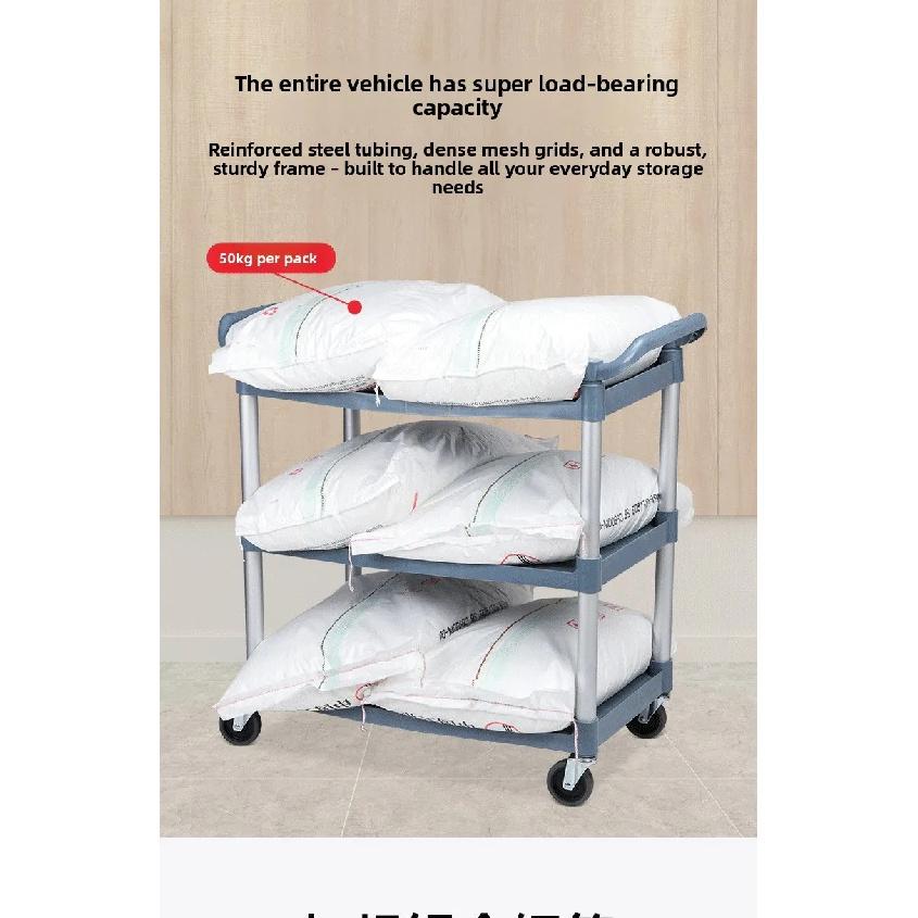 Multifunctional Food Service Cart Three Layer Plastic Trolley Restaurant Hotel Serving Cart Kitchen Transport Carrier Trolley