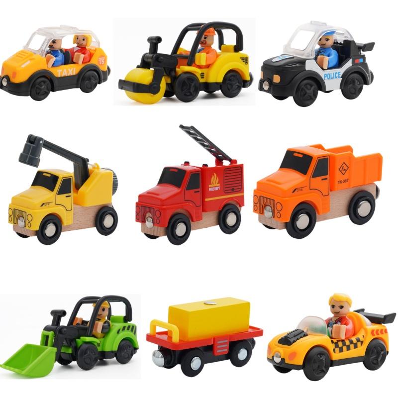 Wooden Track Train Magnetic Train Toys Helicopter Car Truck Locomotive Toy Wooden Railway Vehicles Track Train Toys Kids Gifts