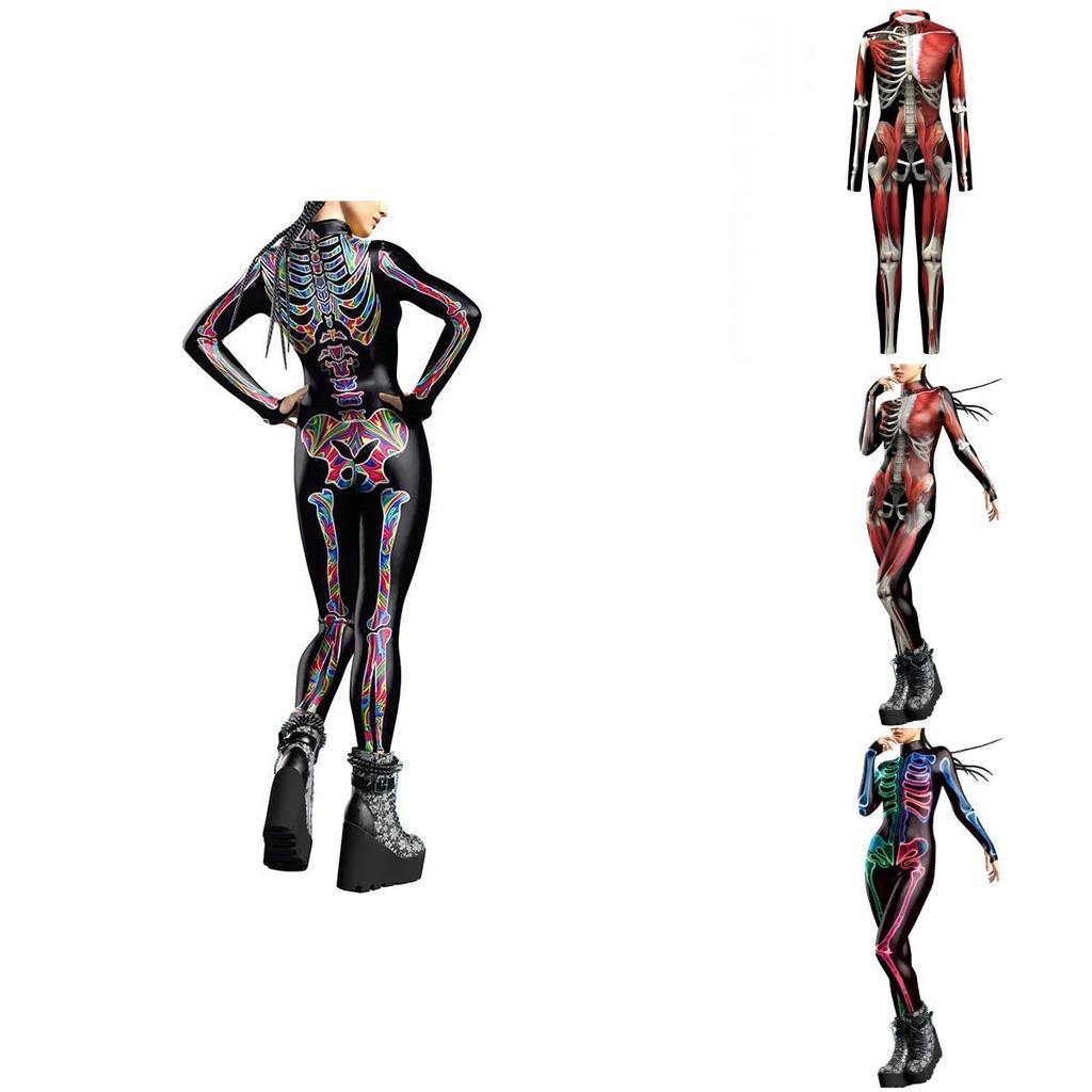 Colorful Skeleton Bodysuit For Halloween Unique Digital Print Jumpsuit
