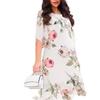 Loose Fit Chiffon Dress with Trendy Floral Print and Round Neck