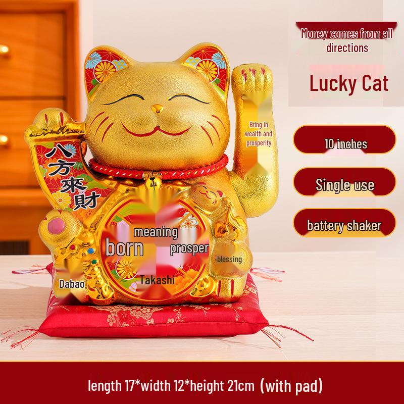 Ceramic Lucky Cat Figurine with Waving Hand – Customizable Gold Shop Gift for 2026 Opening Ceremony