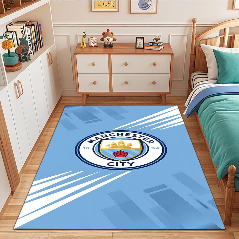 Manchester City Football Club Logo Patterned carpet, suitable as a non slip play mat for the living room and bedroom sofa