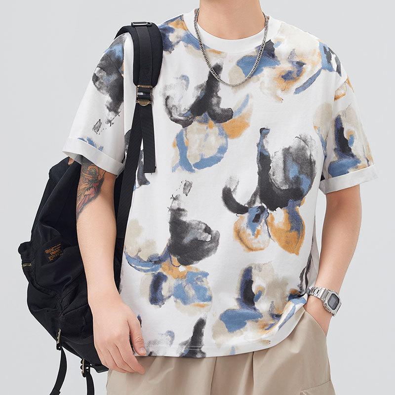 Men's New Summer Loose Round Neck Short-sleeved T-shirt Thin Printed Short T-shirt