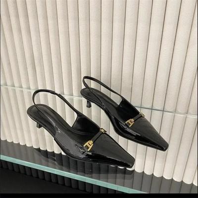 Pointed Thin Heeled Wrapped Sandals with Metal Buckle High Heels and Shallow Cut Single Shoes