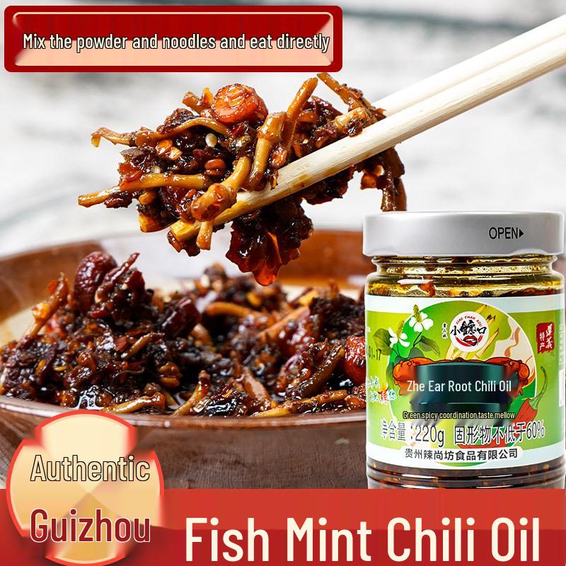Guizhou Spezialität Fischminze-Salat mit Zhe Er Gen und roter Chilipfefferöl-Sauce