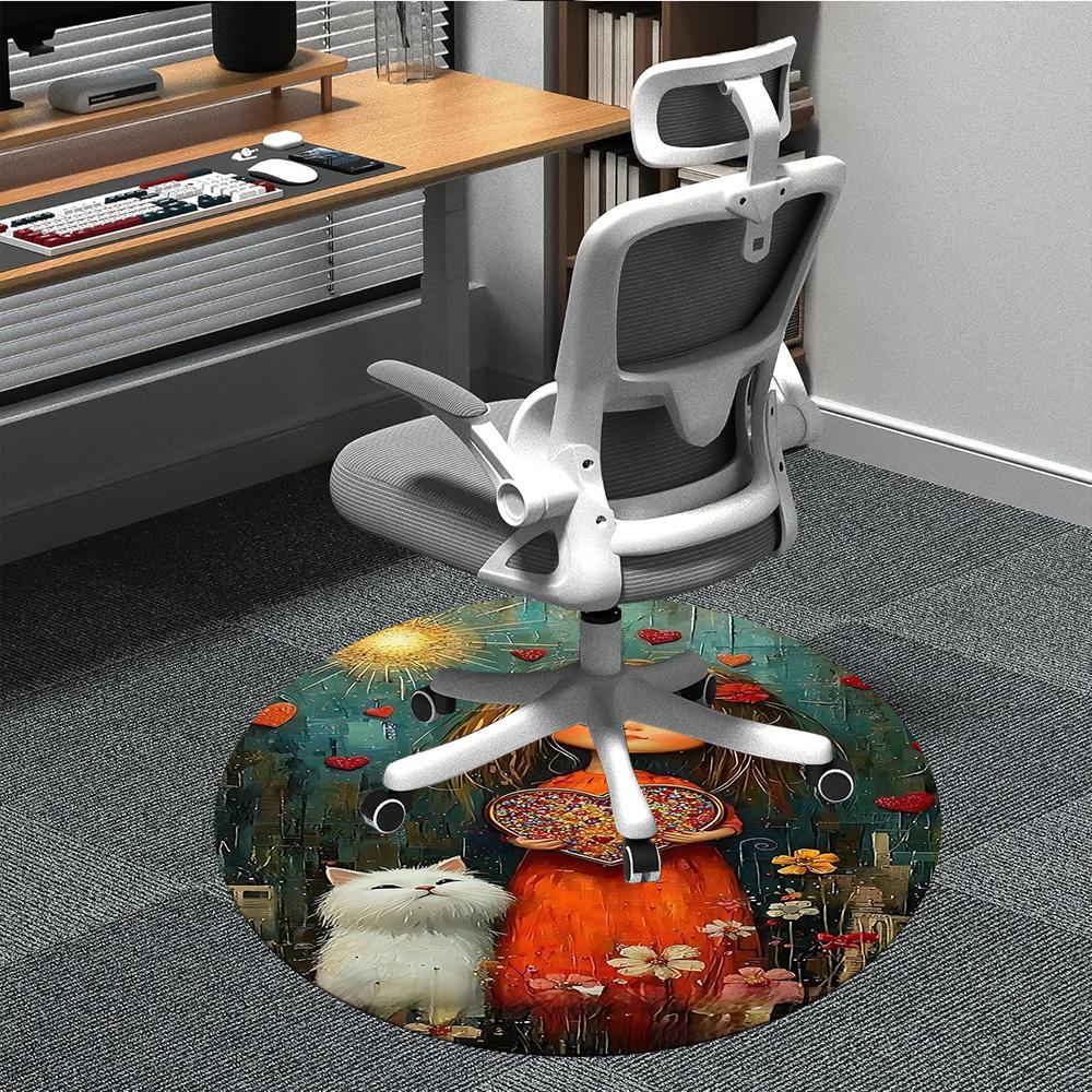 

1pcHeart Cat Office Round Area Rug, Indoor Mat Suitable ForOffice, Under Office Chairs Bedroom Living Room Home Decor, Room Deco 069 80cm by 80cm
