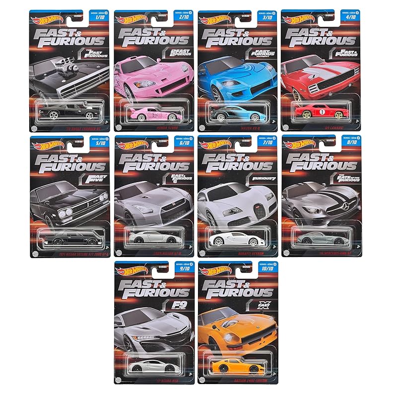 Hot Wheels Wheels) Fast and Furious Theme Assortment [10 Mini Cars Included] BOX Sales] [3 Years Old and Above] 986C-HNR88