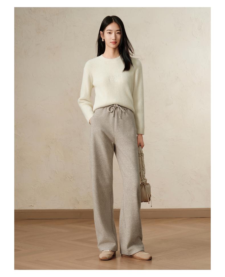 Jiuzi Anna Kou Simple Two Tone Thick Round Neck Knitted Loose Knitted Sweater for Women's 2024 Autumn New Collection