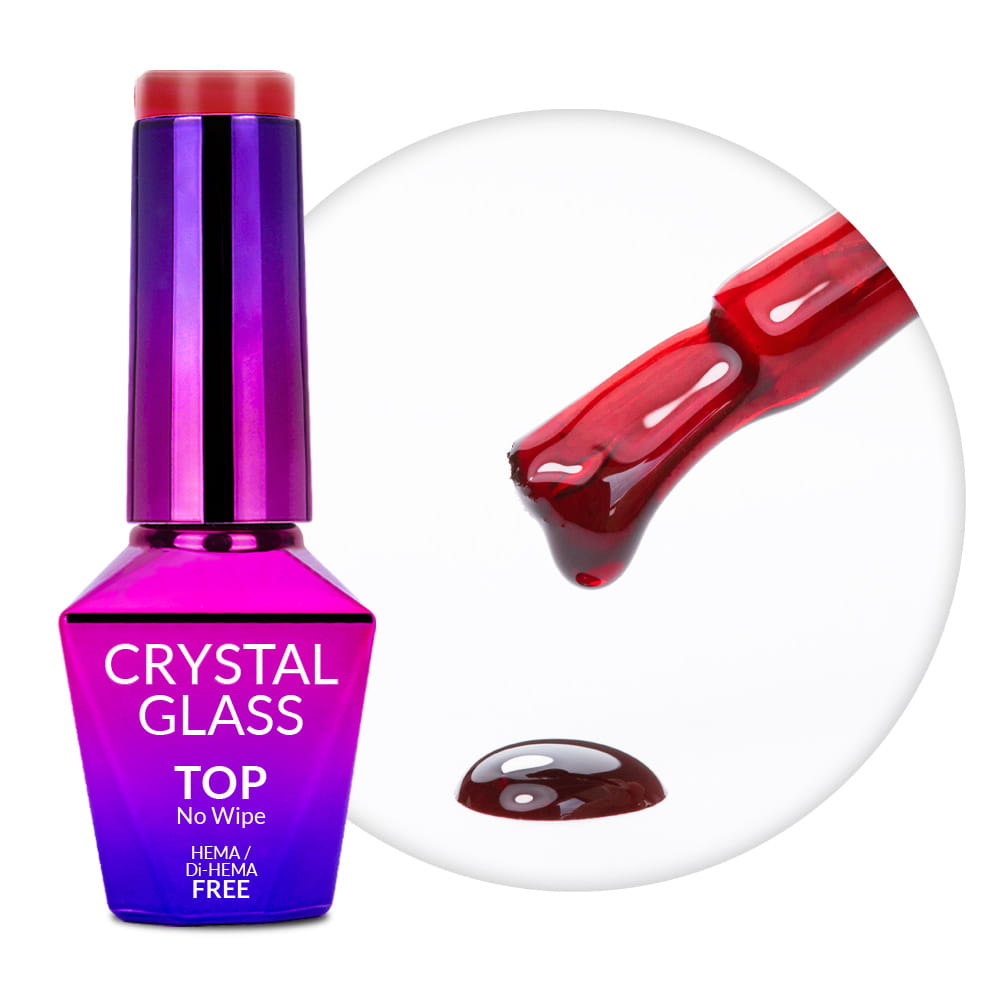 Kolorowy Top Bez Przemywania Top No Wipe Crystal Glass Molly Nails Red Hema/Di-Hema Free 10G
