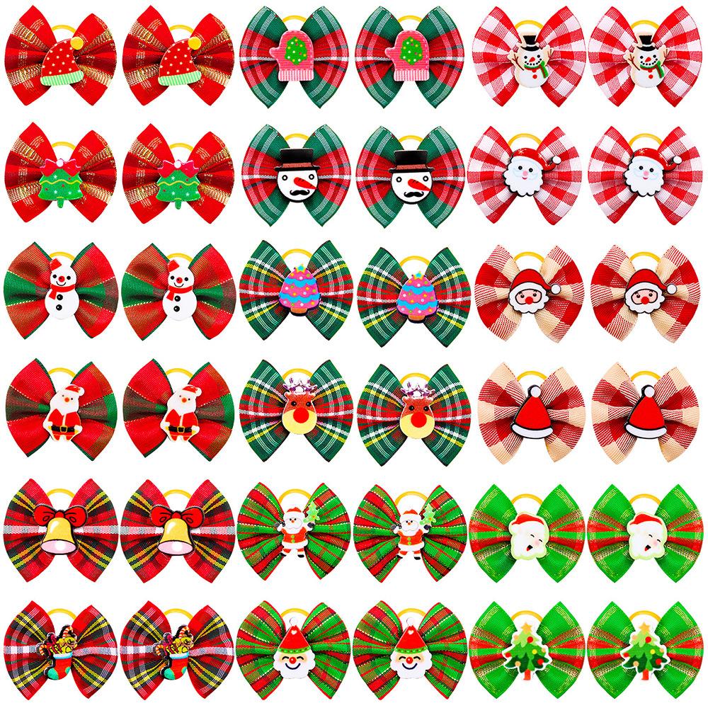 20pcs Dog Bowknot Cat Hair Bows Santa Claus Rubber Band Christmas Hat Decoration Dog Bows For Small Dog Pet Accessories