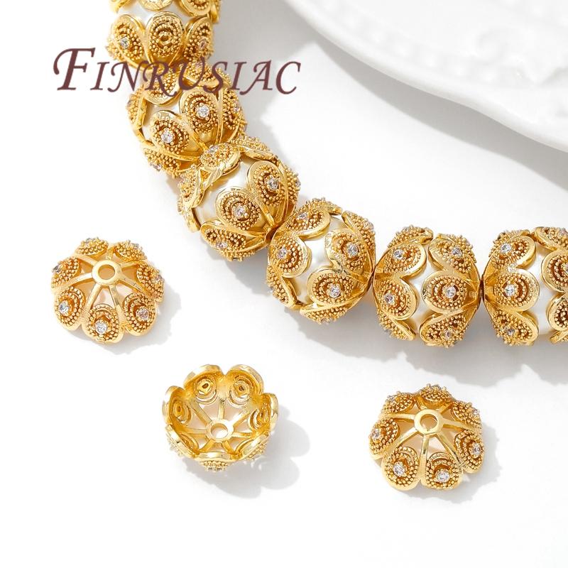 13mm 18K Gold Plated Beads Caps For Jewelry Making,Brass with Zircon Flower Caps,Beads Separators,Necklace&Bracelets Accessories